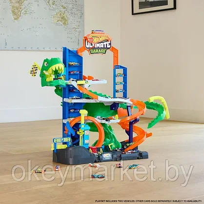 Игровой набор Hot Wheels Невообразимый Мега-Гараж с Тираннозавром и машинками JHL98, фото 3