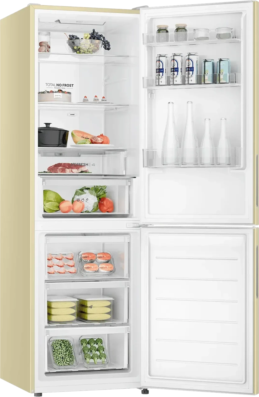 бежевый холодильник Haier CEF536CCG с системой No Frost и суперзаморозкой
