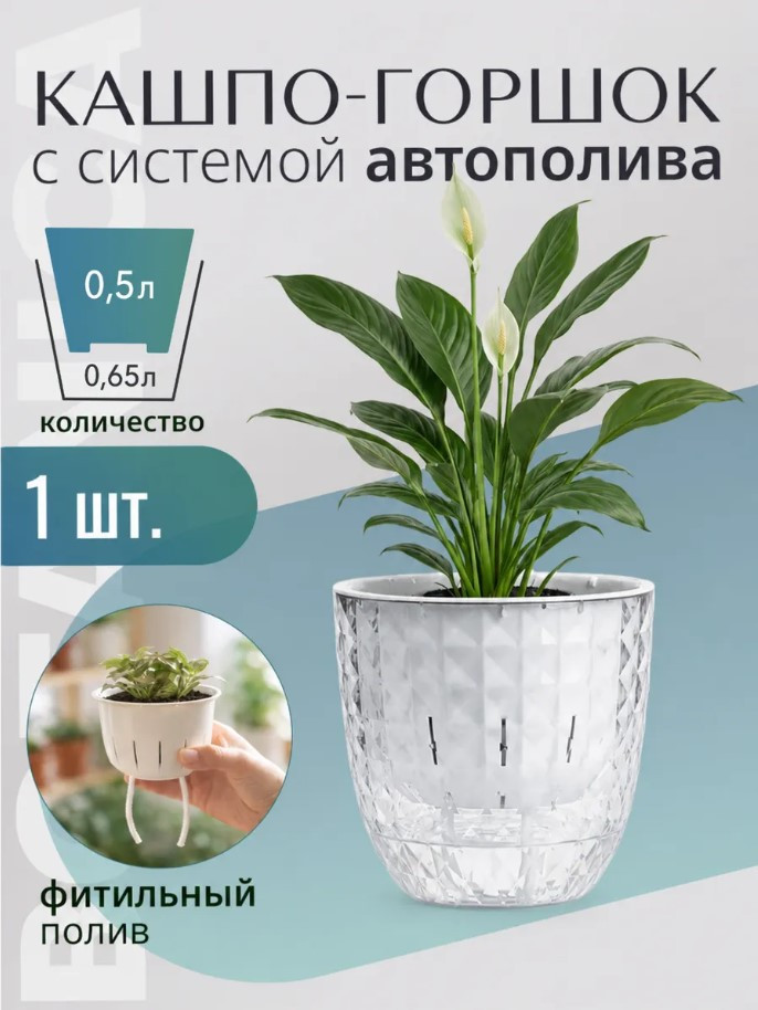 Кашпо Botanica автополив Diamond (11х11cм, прозрачный)