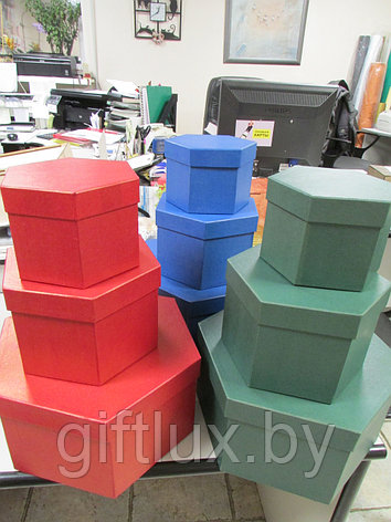 Коробки подарочные шестигранные "Однотон" (3 шт.),d=15см,d=19см,d=24см,, фото 2