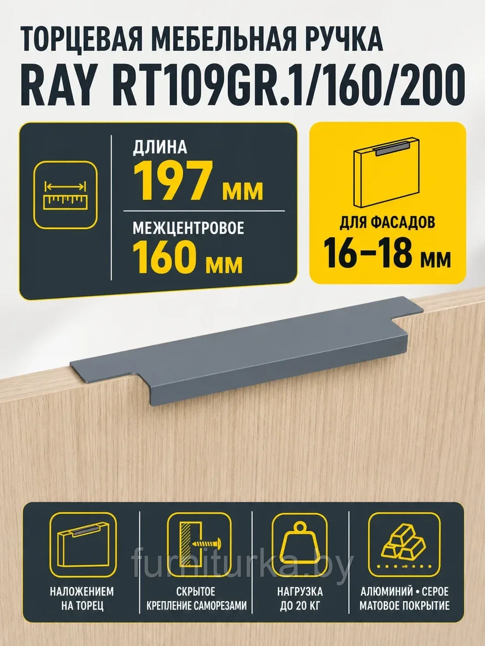 Мебельная ручка RAY RT109GR.1/160/200
