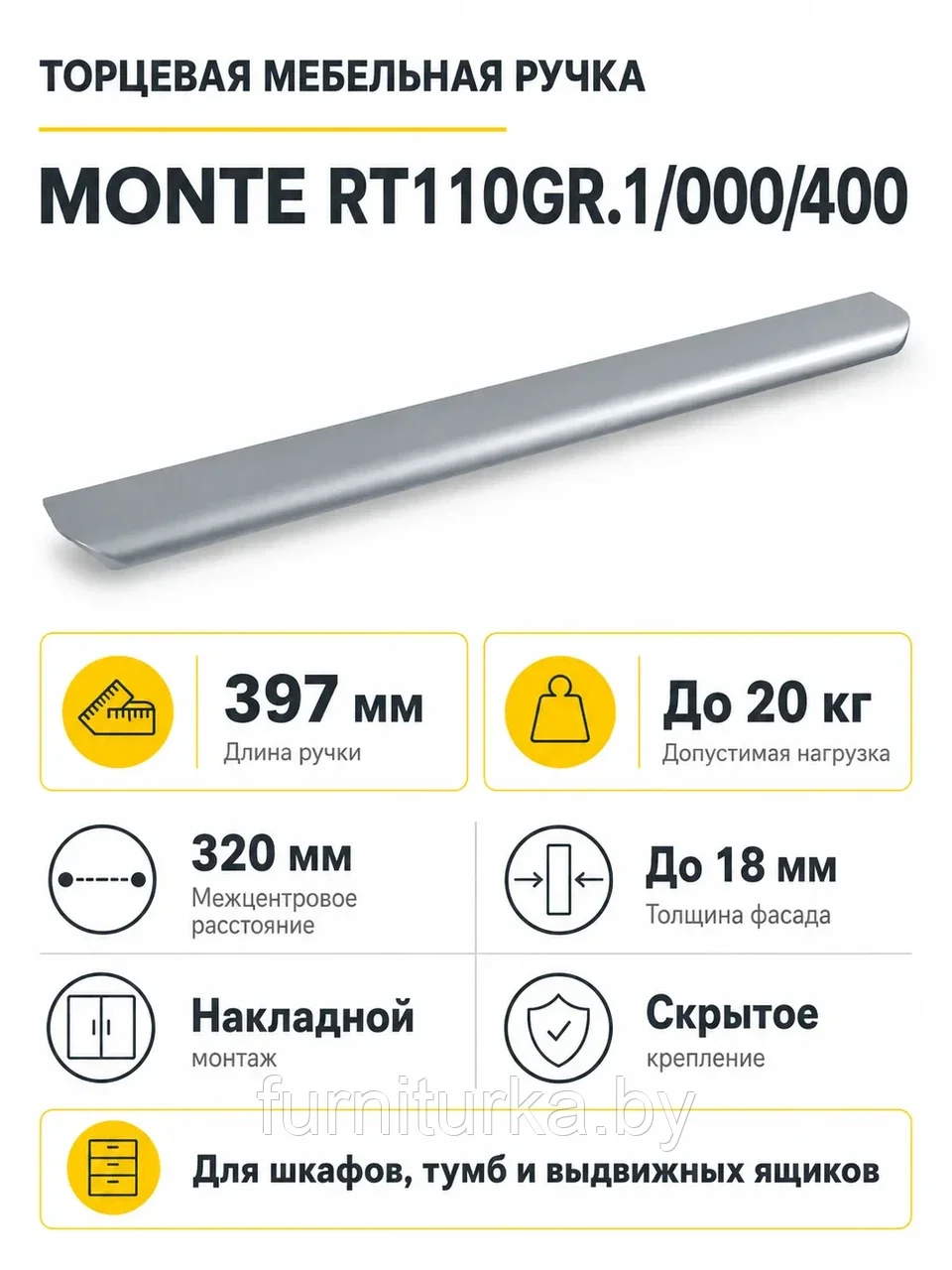 Мебельная ручка MONTE RT110GR.1/000/400
