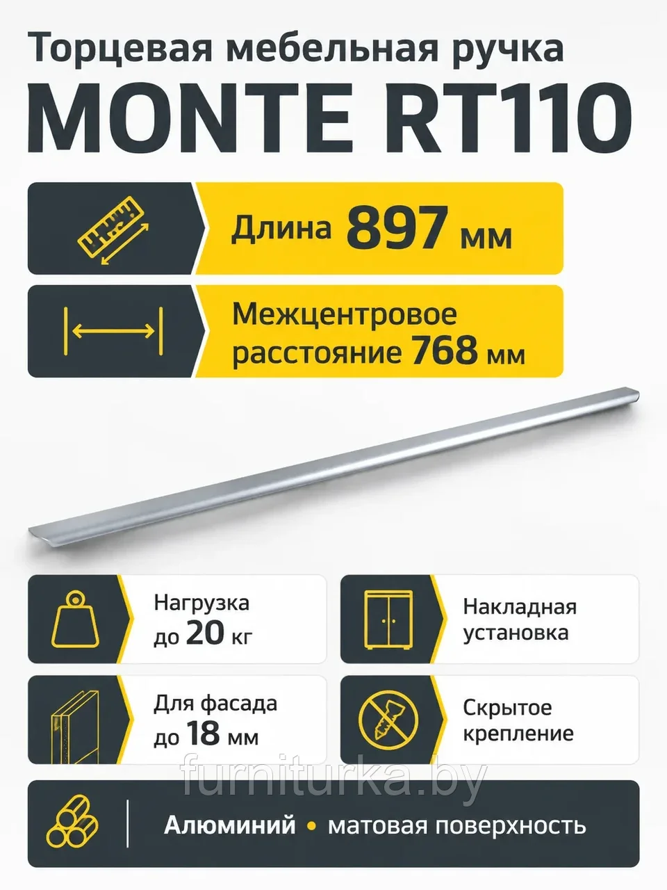Мебельная ручка MONTE RT110GR.1/000/900