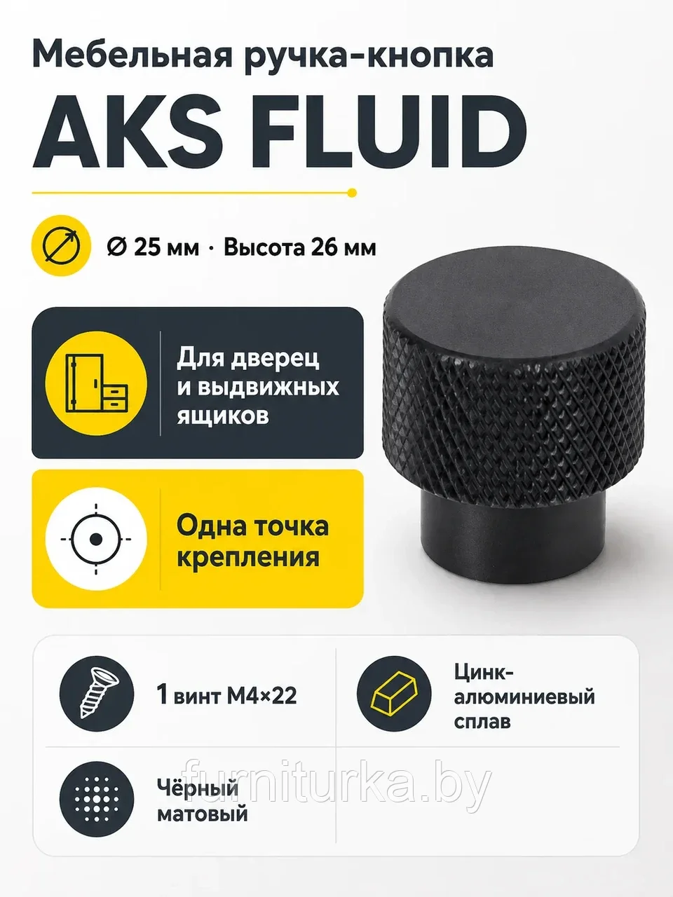 Ручка меб. кнопка мет. FLUID черный матовый, AKS