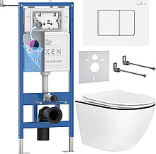 Унитаз подвесной Roxen Antares Black в комплекте с инсталляцией StounFix Dual Fresh 6 в 1 868551 (кнопка: