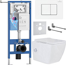 Унитаз подвесной Roxen Cube Tornado Bidet в комплекте с инсталляцией StounFix Dual Fresh 6 в 1 868531 (кнопка: