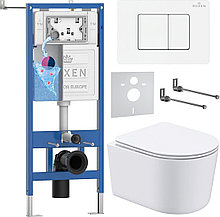 Унитаз подвесной Roxen Simple Compact в комплекте с инсталляцией StounFix Dual Fresh 6 в 1 868529 (кнопка: