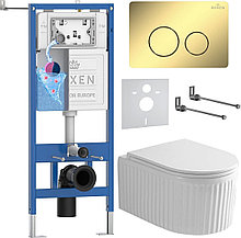 Унитаз подвесной Roxen Royal Matt в комплекте с инсталляцией StounFix Dual Fresh 6 в 1 868485 (кнопка: золото