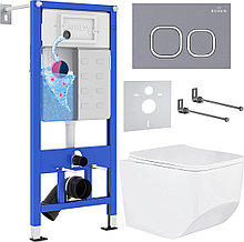 Унитаз подвесной Roxen Boro в комплекте с инсталляцией StounFix Slim 6 в 1 966418 (кнопка: серый бетон)