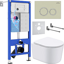Унитаз подвесной Roxen Simple Compact в комплекте с инсталляцией StounFix Slim 6 в 1 966278 (кнопка: бежевый)
