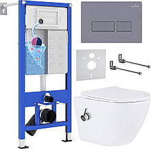 Унитаз подвесной Roxen Antares Bidet в комплекте с инсталляцией StounFix Slim 6 в 1 966821 (кнопка: серый