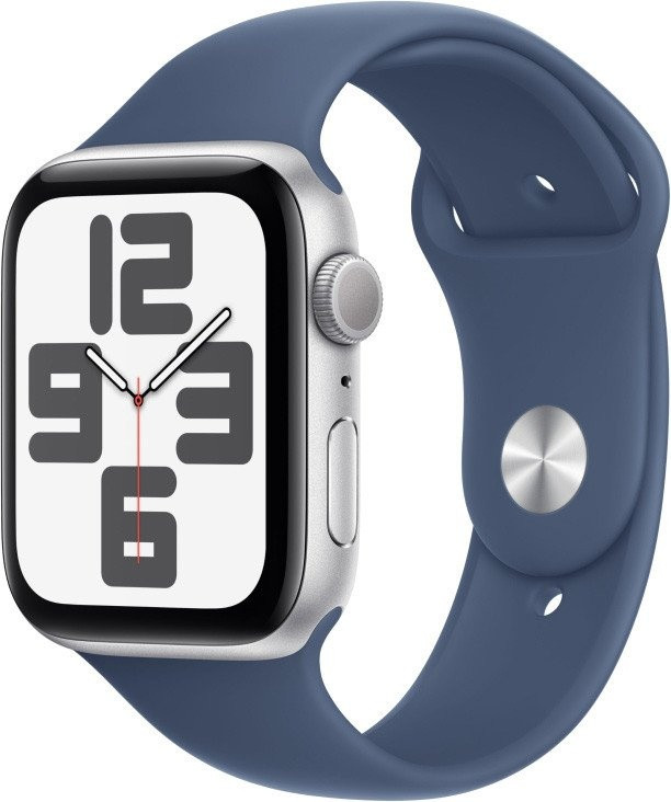 Умные часы Apple Watch SE 2 44 мм (алюминиевый корпус, серебристый/синий деним, спортивный силиконовый ремешок