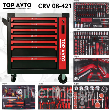 Инструментальная тележка 7 полок с инструментом Top Avto CRV08-421