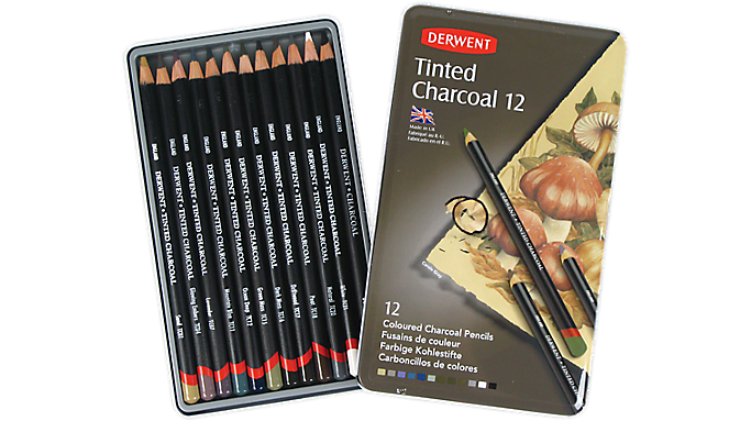 Набор цветных угольных карандашей Tinted Charcoal, 12шт., DERWENT (Англия)