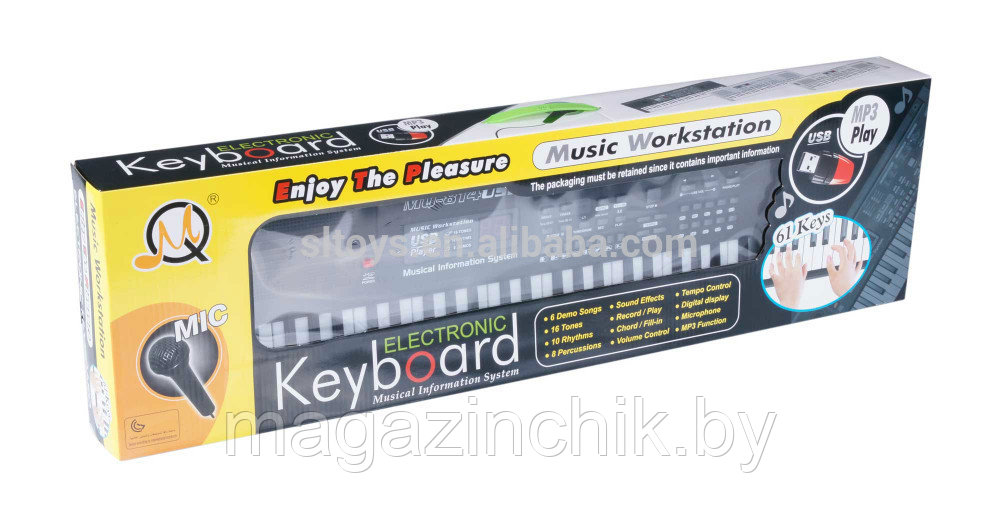 Детский синтезатор с микрофоном и USB MQ-814, 61 клавиша, от сети и батареек - фото 2 - id-p36789642
