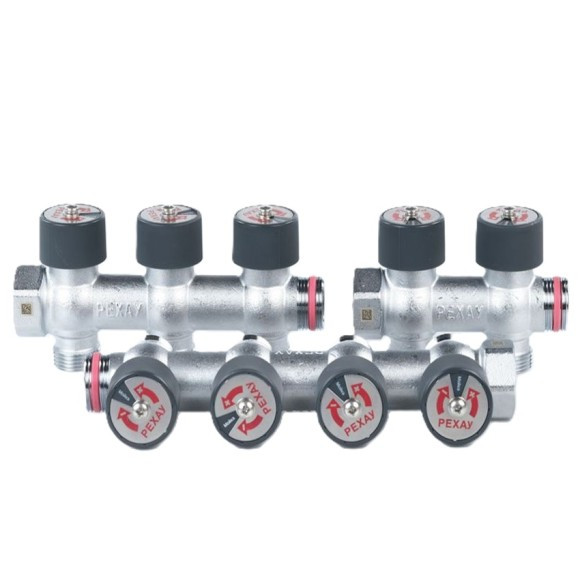 Коллектор латунный с плавной регулировкой 3/4"х3/4" 4 выхода Rehau