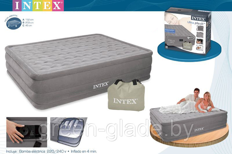 Intex 66958 Надувная кровать Ultra Plush Bed, размер 152x203x46 см (насос 220v) - фото 1 - id-p1550459