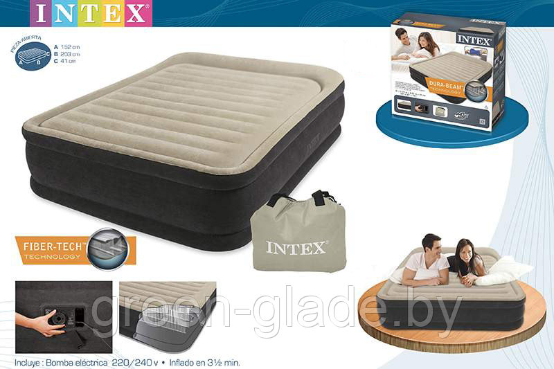 Intex 64404 Надувная кровать Премиум КОМФОРТ QUEEN со встроенным насосом
