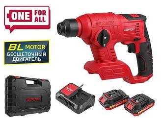 Аккум. перфоратор WORTEX CRH 1810 в чем. ALL1 XLT SET БЕСЩЕТ., 18 В, 1.2 Дж, 20 мм, 2х2 А*ч
