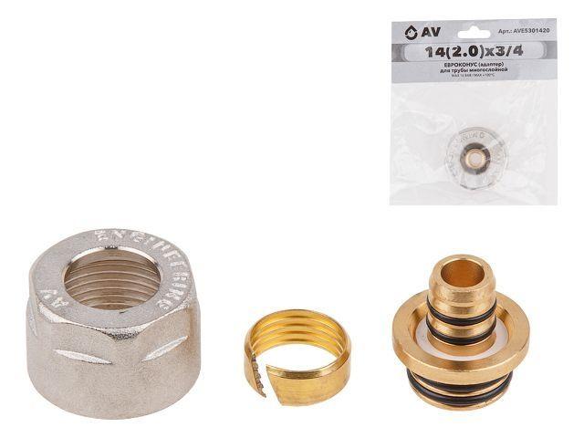 Евроконус (адаптер) 14(2.0) х 3/4" вн. для труб PEX, AV Engineering (инд. упак.)