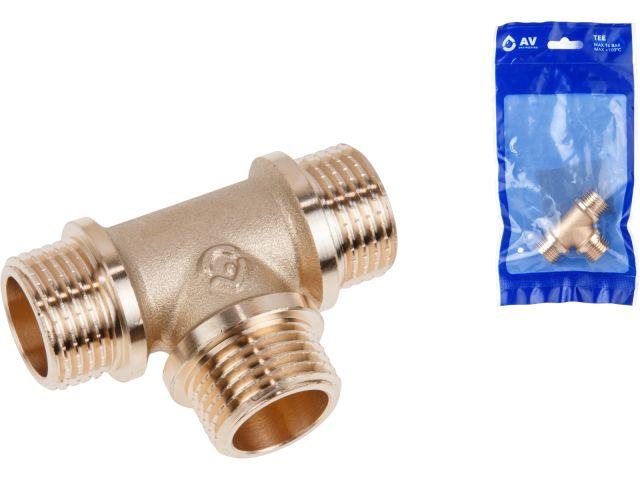 Тройник 1/2" нар.-нар.-нар. с ограничителем, AV Engineering (инд. упак.)