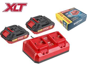 Набор аккумулятор 2х2 А*ч и зарядное устройство 2х2 А WORTEX ALL1 XLT в кор. SET