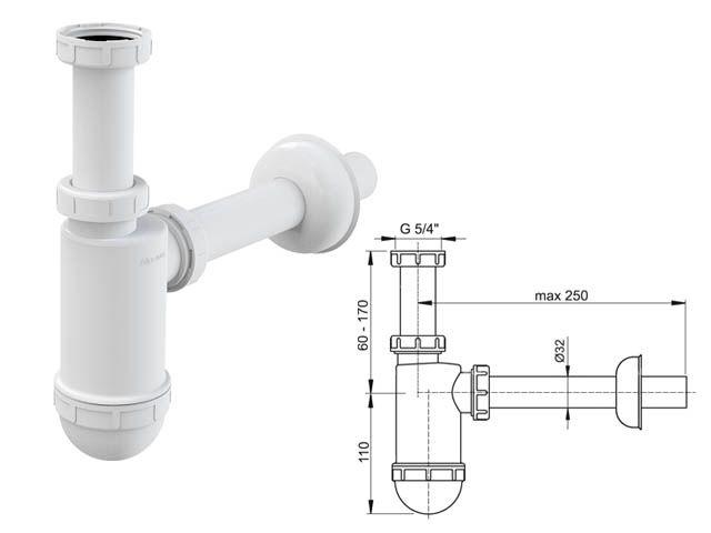 Сифон для умывальника O32 c накидной гайкой 5/4, Alcaplast