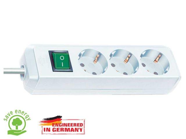 Удлинитель 1.5м (3 роз., 3.3кВт, с/з, выкл., ПВС) белый Brennenstuhl Eco-Line