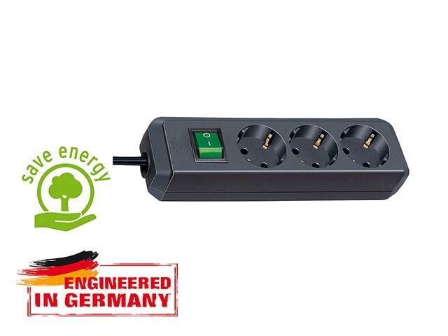 Удлинитель 1.5м (3 роз., 3.3кВт, с/з, выкл., ПВС) черный Brennenstuhl Eco-Line