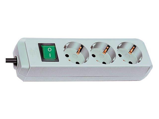 Удлинитель 1.5м (3 роз., 3.3кВт, с/з, выкл., ПВС) светло-серый Brennenstuhl Eco-Line