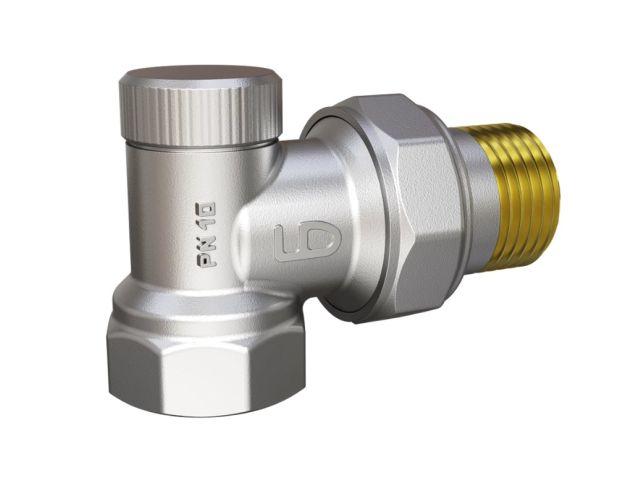 Кран вентильный угловой 1/2" вн.-нар настроечный для радиатора, LD