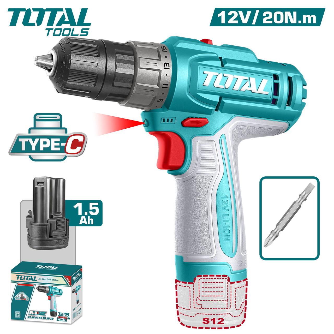 Дрель-шуруповерт TOTAL TDLI122061