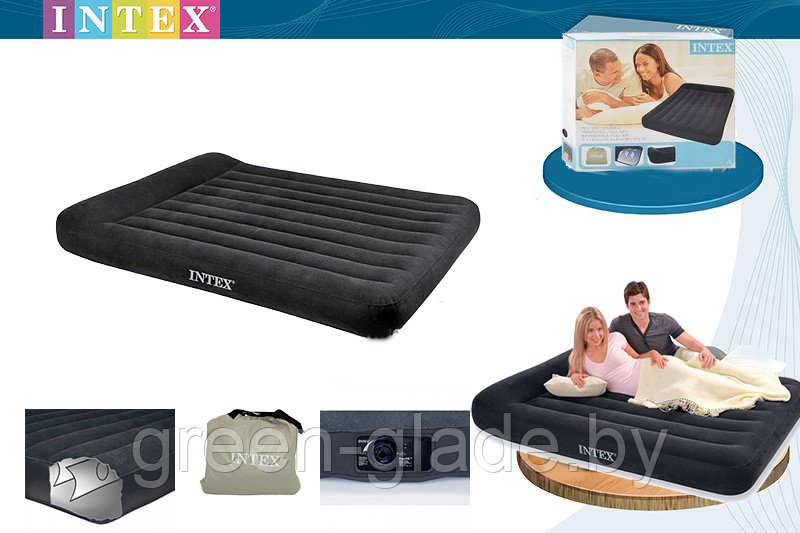 66781 Матрас надувной Intex Pillow Rest Classic Bed, размер 152x203x30 см (насос 220v) - фото 1 - id-p1613622