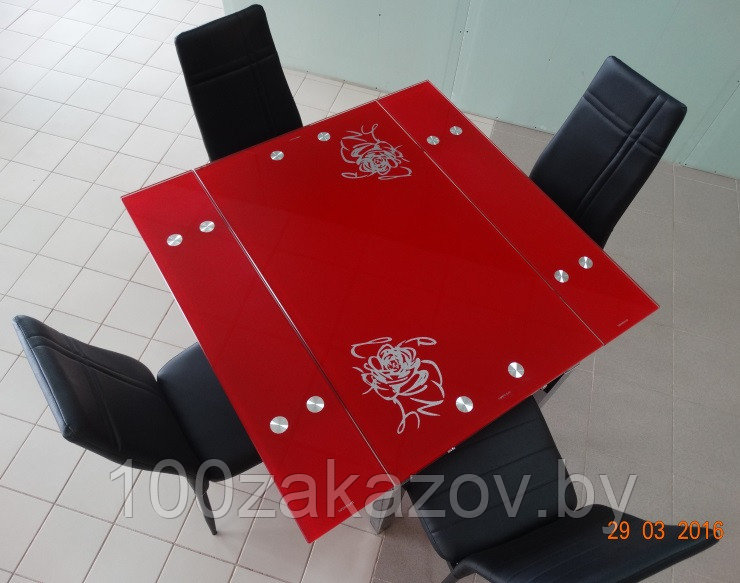 Стеклянный кухонный стол 1000/1000*750. Раскладной стол трансформер B-07