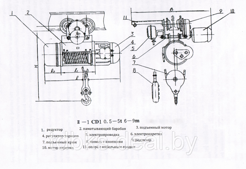 Таль электрическая канатная передвижная BKS CD г/п 1 т, в/п 6 м (тельфер) - фото 5 - id-p37350116