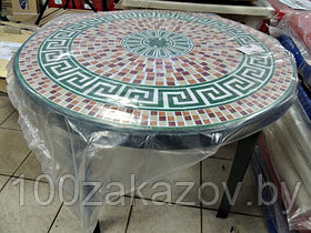 Стол пластиковый для дачи с рисунком "Мозаика". Круглый пластиковый стол