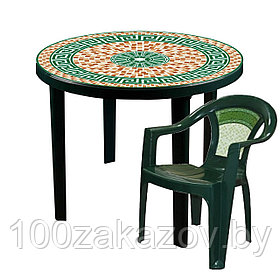 Комплект мебели 4 стула и  пластиковый стол для дачи с рисунком "Мозаика" 