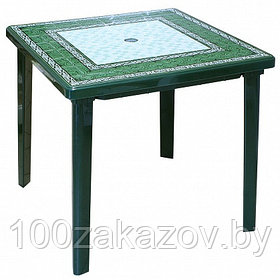 Стол пластиковый для дачи с рисунком "Малахит". Квадратный пластиковый стол