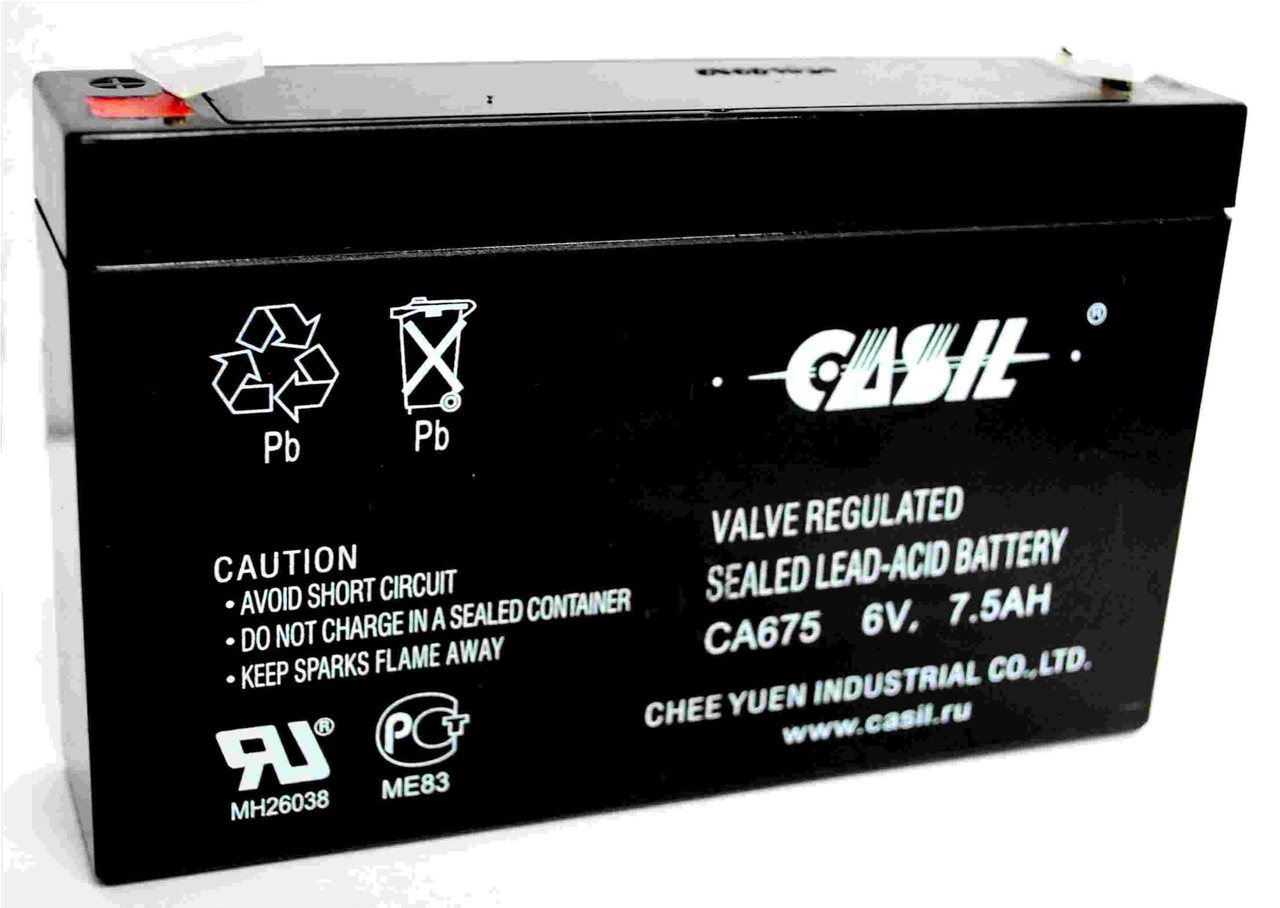 Аккумулятор CASIL CAS675 6В 7.5Ач (герметизированная свинцово-кислотная аккумуляторная батарея 6V, 7.5Ah) - фото 1 - id-p37492250