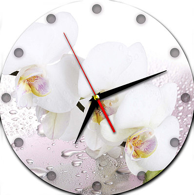 Настенные часы из стекла "Белая орхидея на розовом" арт.3110