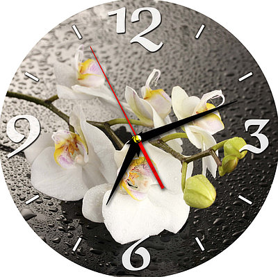 Настенные часы из стекла "Белая орхидея на сером" арт.3112