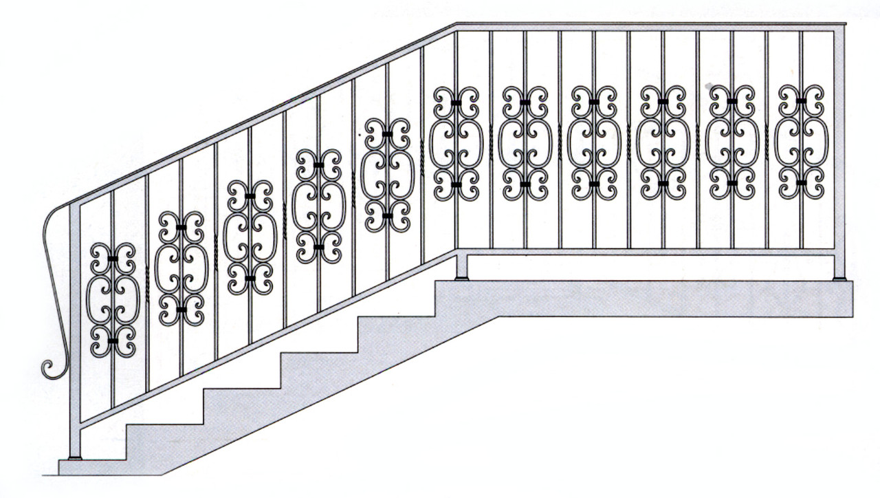Перила для лестниц с коваными завитками.