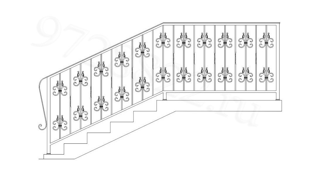 Перила для лестниц с коваными завитками для дома. 