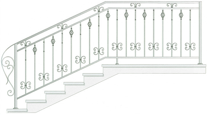 Перила для лестниц из металла с коваными элементами для дома. 
