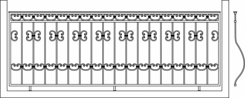 Перила для балкона с коваными завитками.
