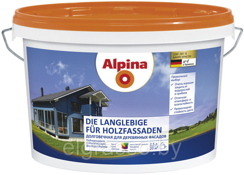 Краска для деревянных фасадов Alpina Die Langlebige für Holzfassaden
