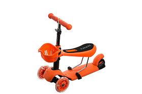 Детский самокат + беговел RS iTRIKE 3в1 оранжевый (светящиеся колёса)
