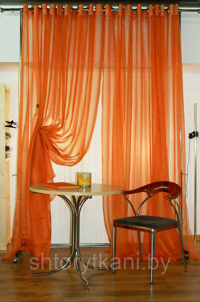 Готовые гардины на люверсах «Фемида» оранжевого цвета - фото 1 - id-p38657976