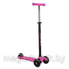 Трехколесный детский самокат Maxi Scooter до 60 кг с подсветкой и регулируемой ручкой, розовый