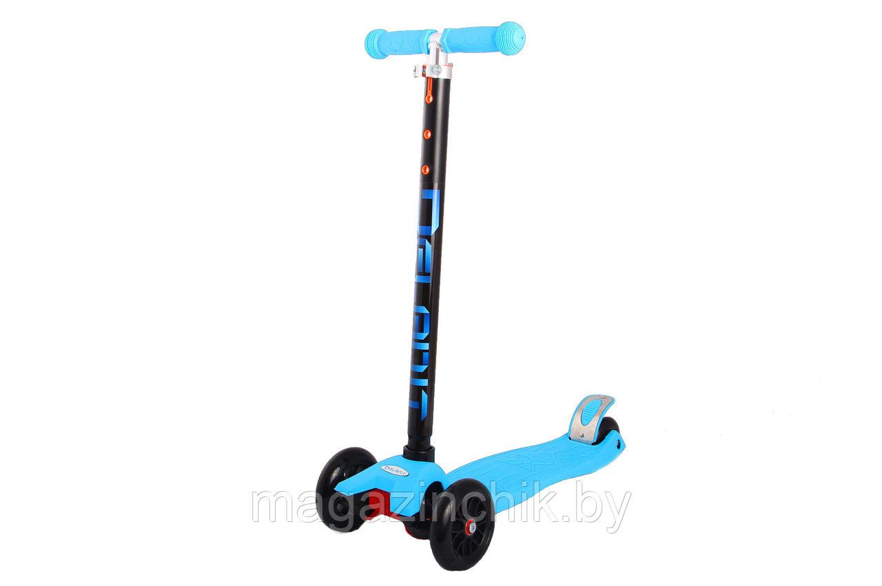 Трехколесный детский самокат Maxi Scooter до 60 кг с подсветкой и регулируемой ручкой, голубой